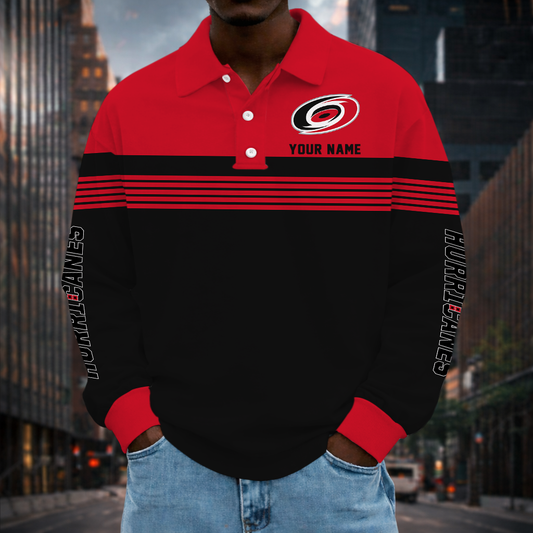 LIMITED EDITION - NEW CUSTOMIZED NHL07 CLH CAROLINA HURRICANES MEN LONG SLEEVE POLO