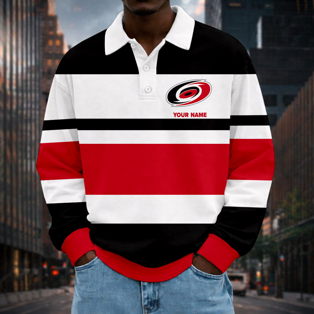 LIMITED EDITION - NEW CUSTOMIZED NHL07 CLH CAROLINA HURRICANES MEN LONG SLEEVE POLO