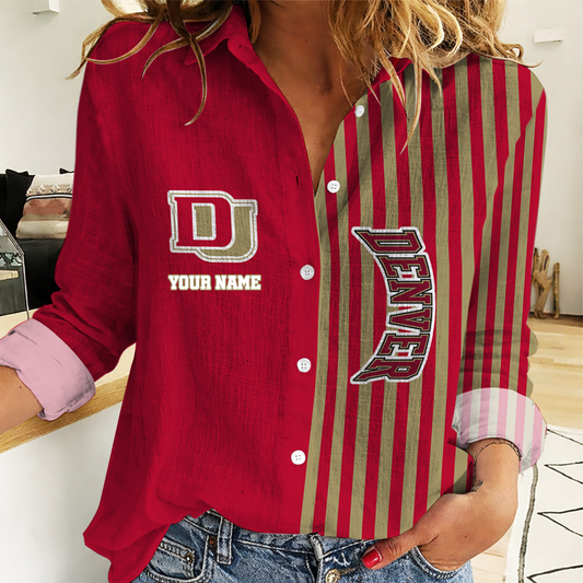 VIRAL EDITION - NEW CUSTOMIZED NCAA MFF07 DEP DENVER PIONEERS WOMEN CASUAL SHIRT FOR FAN