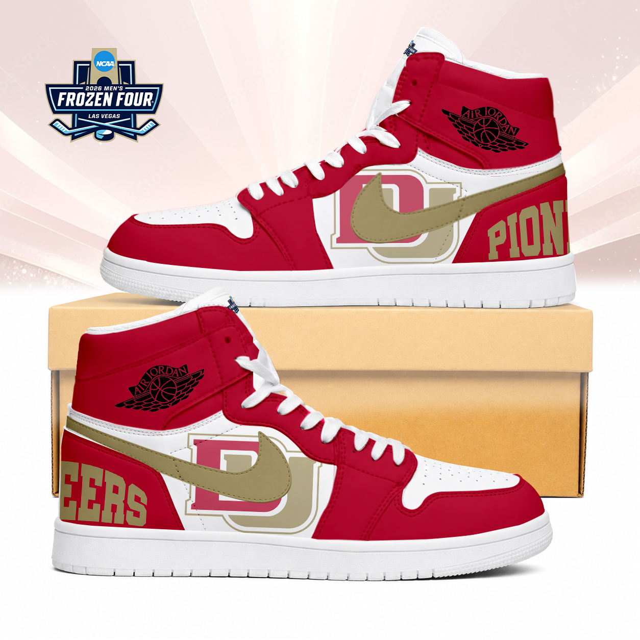 VIRAL EDITION - NEW CUSTOMIZED NCAA MFF07 DEP DENVER PIONEERS AIR JORDAN SNEAKERS