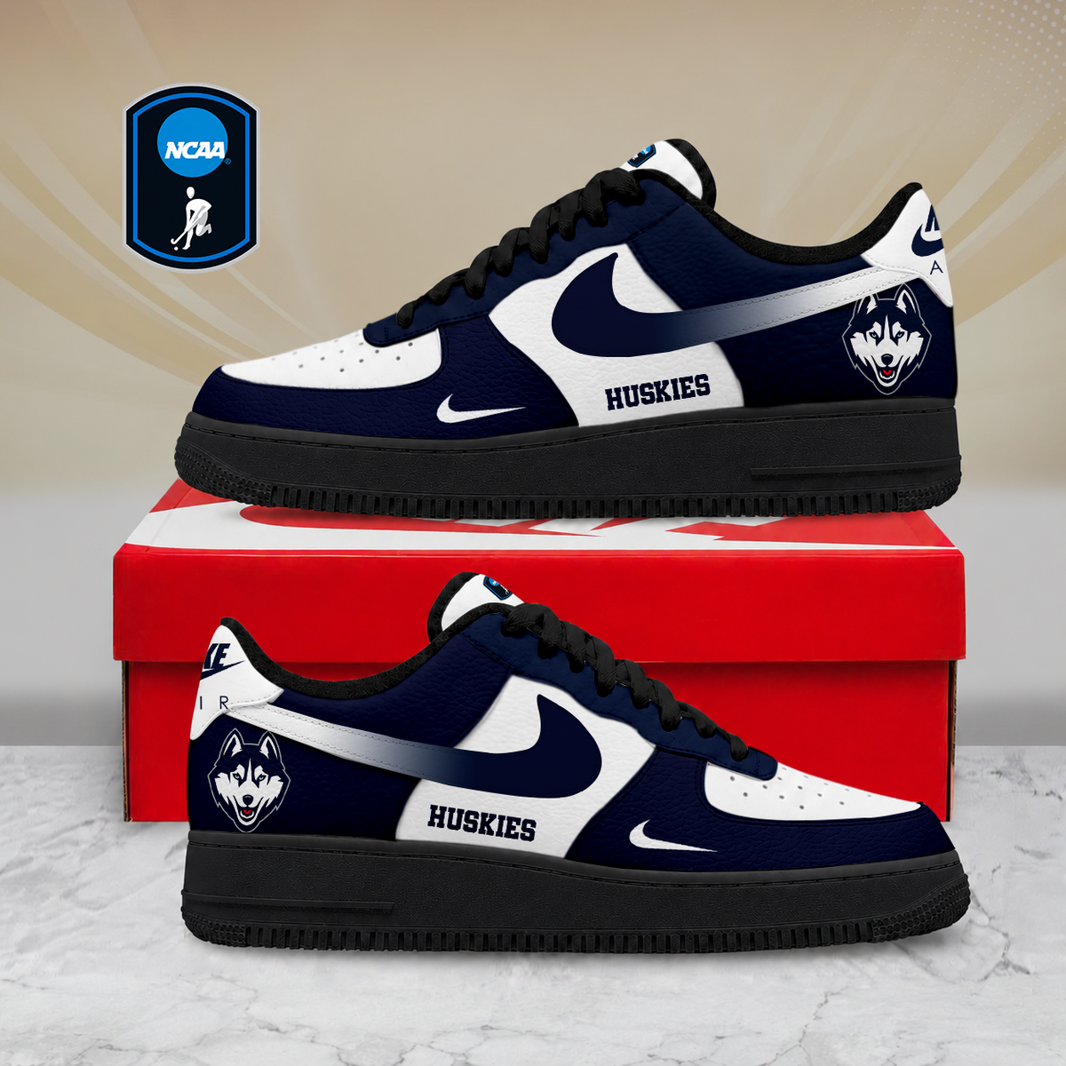 FINAL SALE - NEW CUSTOMIZED NCAA CFH07 UCH UCONN HUSKIES AF1 SHOES