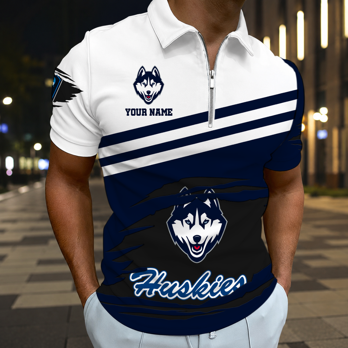 HOT DEAL - NEW CUSTOMIZED NCAA CFH07 UCH UCONN HUSKIES POLO SHIRT, ZIP POLO SHIRT & T-SHIRTS