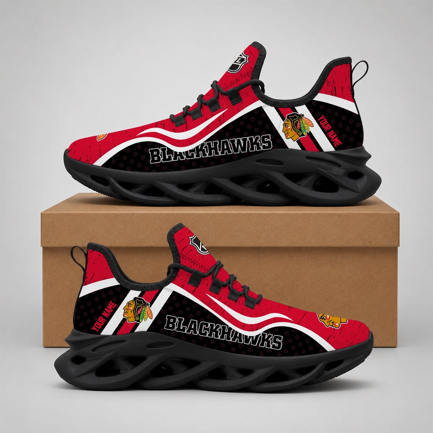 LIMITED EDITION - NEW CUSTOMIZED NHL08 CBH CHICAGO BLACKHAWKS CLUNKY SNEAKERS