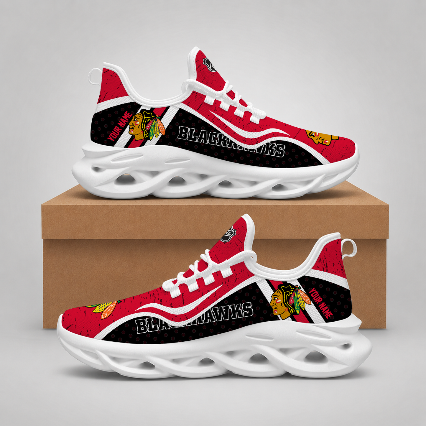 LIMITED EDITION - NEW CUSTOMIZED NHL08 CBH CHICAGO BLACKHAWKS CLUNKY SNEAKERS