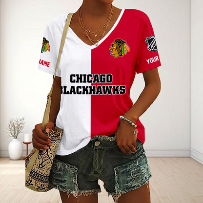 LIMITED EDITION - NEW CUSTOMIZED NHL08 CBH CHICAGO BLACKHAWKS V-NECK FEMALE SHIRT