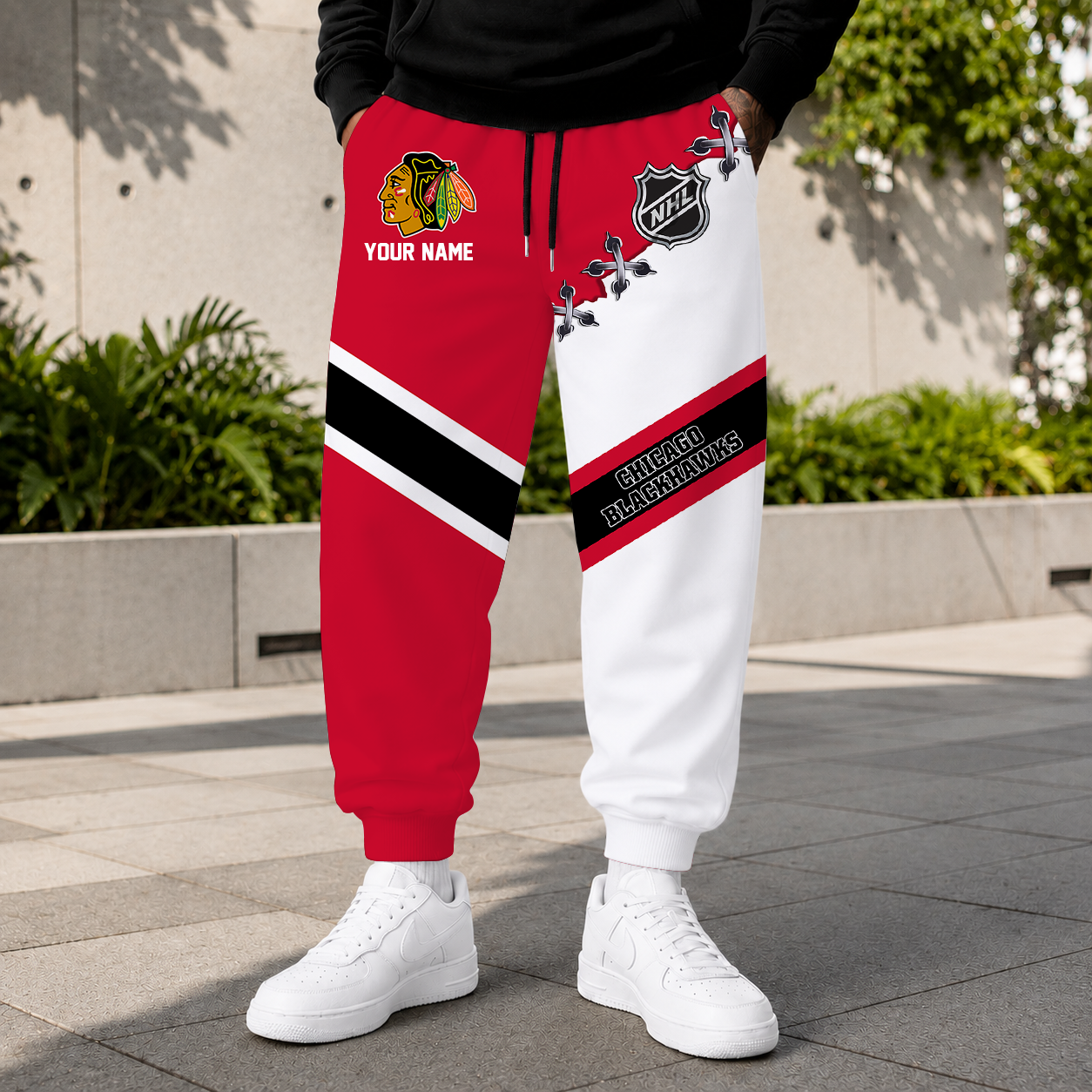 HOT DEAL - NEW CUSTOMIZED NHL08 CBH CHICAGO BLACKHAWKS SWEATPANTS