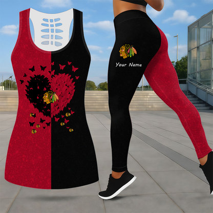 LIMITED EDITION - NEW CUSTOMIZED NHL08 CBH CHICAGO BLACKHAWKS LEGGINGS & HOLLOW TANK TOP SET