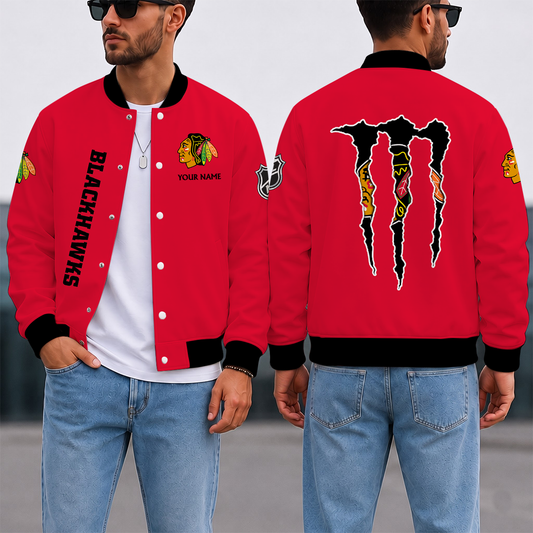 LIMITED EDITION - NEW CUSTOMIZED NHL08 CBH CHICAGO BLACKHAWKS SATIN VARSITY JACKET & BASEBALL JACKET
