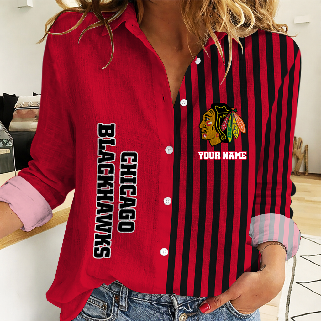 FINAL SALE - NEW CUSTOMIZED NHL08 CBH CHICAGO BLACKHAWKS WOMEN CASUAL SHIRT