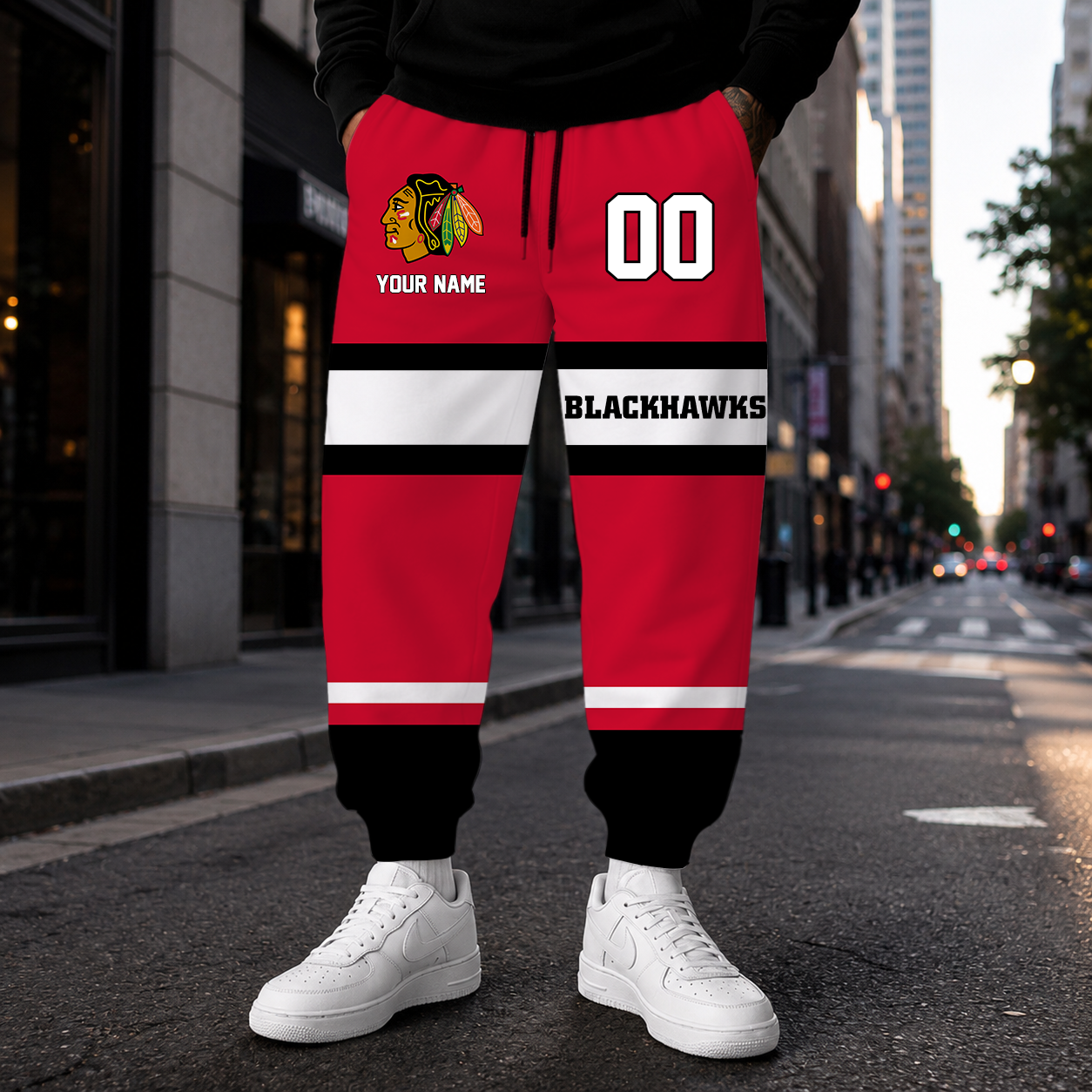 HOT DEAL - NEW CUSTOMIZED NHL08 CBH CHICAGO BLACKHAWKS SWEATPANTS
