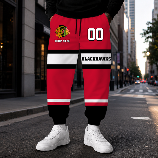 HOT DEAL - NEW CUSTOMIZED NHL08 CBH CHICAGO BLACKHAWKS SWEATPANTS