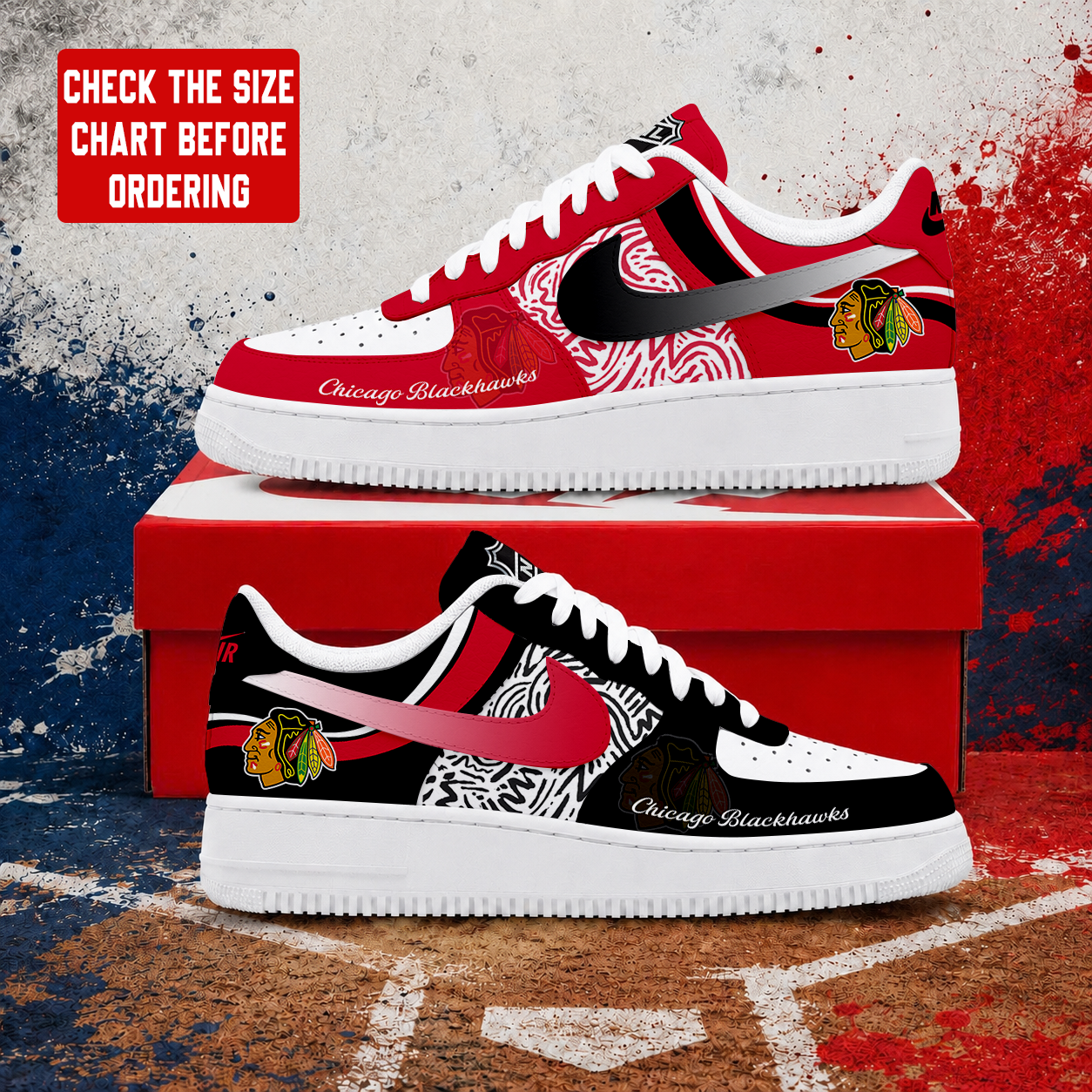 LIMITED EDITION - NEW CUSTOMIZED NHL08 CBH CHICAGO BLACKHAWKS AF1 SHOES