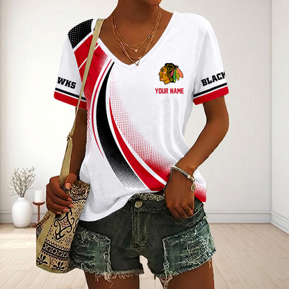 LIMITED EDITION - NEW CUSTOMIZED NHL08 CBH CHICAGO BLACKHAWKS V-NECK FEMALE SHIRT