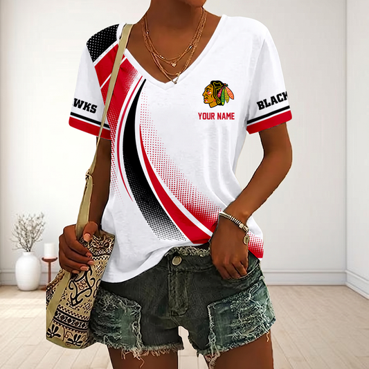 LIMITED EDITION - NEW CUSTOMIZED NHL08 CBH CHICAGO BLACKHAWKS V-NECK FEMALE SHIRT