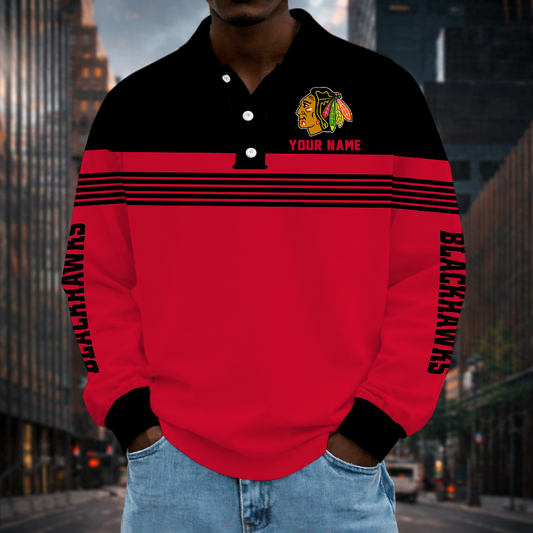 LIMITED EDITION - NEW CUSTOMIZED NHL08 CBH CHICAGO BLACKHAWKS MEN LONG SLEEVE POLO