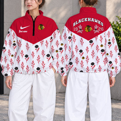LIMITED EDITION - NEW CUSTOMIZED NHL08 CBH CHICAGO BLACKHAWKS V-NECK ZIPPER SWEATSHIRT JACKET