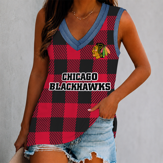 FINAL SALE - NEW CUSTOMIZED NHL08 CBH CHICAGO BLACKHAWKS WOMEN'S V-NECK TANK TOP