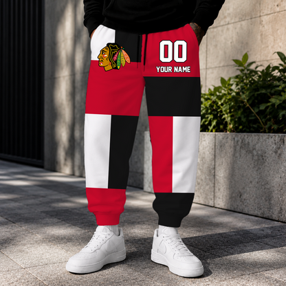 VIRAL EDITION - NEW CUSTOMIZED NHL08 CBH CHICAGO BLACKHAWKS SWEATPANTS