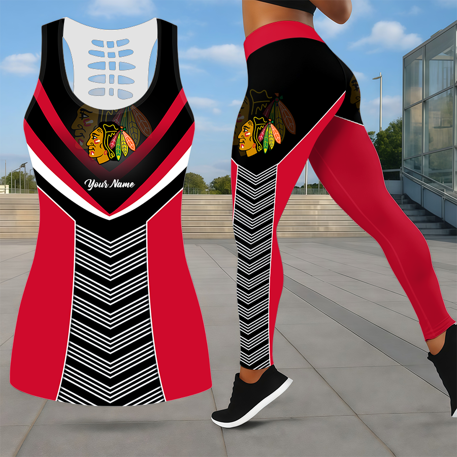 SPECIAL EDITION - NEW CUSTOMIZED NHL08 CBH CHICAGO BLACKHAWKS LEGGINGS & HOLLOW TANK TOP SET