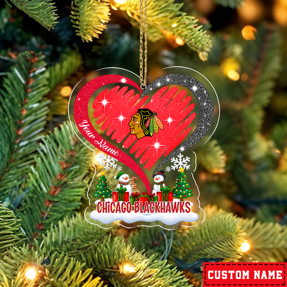 FINAL SALE - NEW CUSTOMIZED NHL08 CBH CHICAGO BLACKHAWKS CHRISTMAS ACRYLIC ORNAMENT