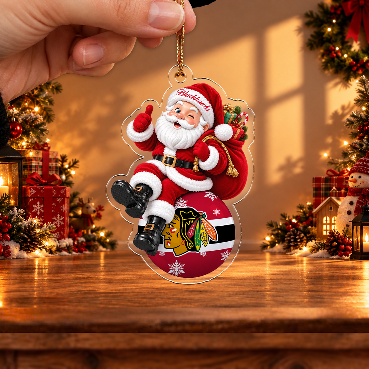 HOT DEAL - NEW CUSTOMIZED NHL08 CBH CHICAGO BLACKHAWKS CHRISTMAS ACRYLIC ORNAMENT