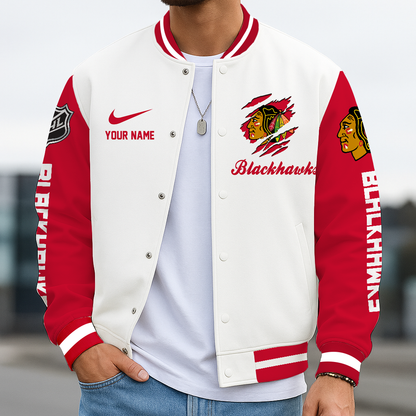 LIMITED EDITION - NEW CUSTOMIZED NHL08 CBH CHICAGO BLACKHAWKS BASEBALL JACKET, SATIN VARSITY JACKET