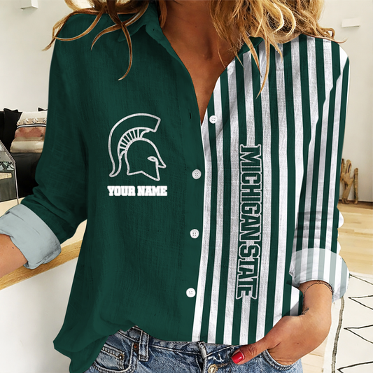 VIRAL EDITION - NEW CUSTOMIZED NCAA MFF08 MSS MICHIGAN STATE SPARTANS WOMEN CASUAL SHIRT FOR FAN
