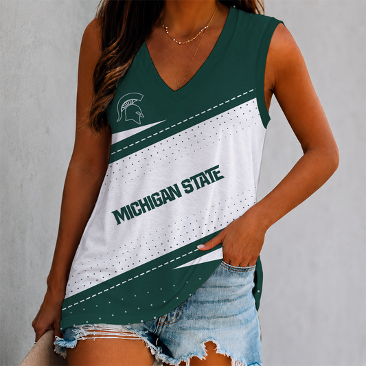 LIMITED EDITION - NEW CUSTOMIZED NCAA MFF08 MSS MICHIGAN STATE SPARTANS WOMEN'S V-NECK TANK TOP