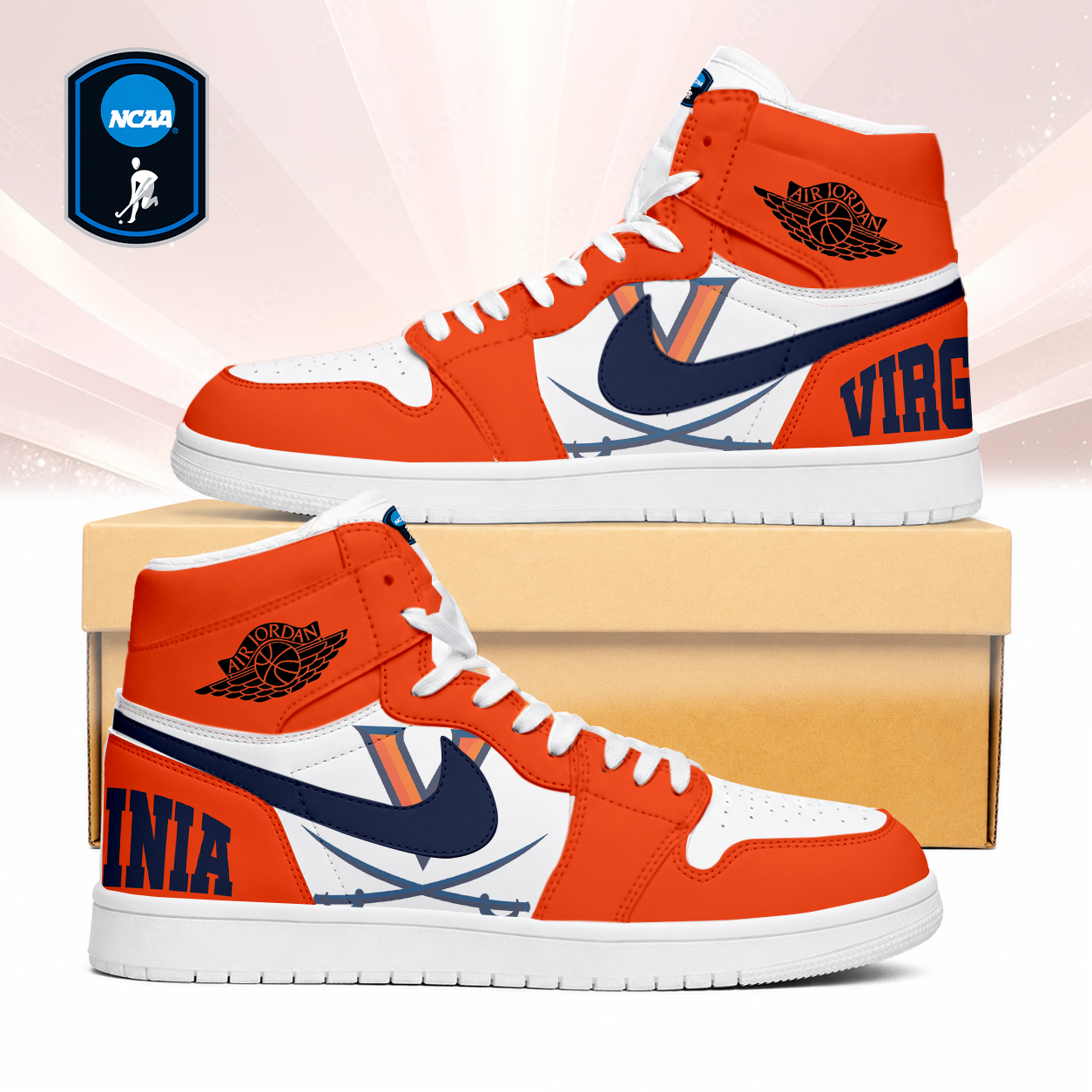 SPECIAL EDITION - NEW CUSTOMIZED NCAA CFH08 VIC VIRGINIA CAVALIERS AIR JORDAN SNEAKERS