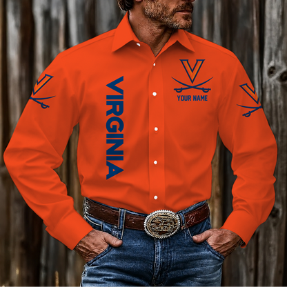 VIRAL EDITION - NEW CUSTOMIZED NCAA CFH08 VIC VIRGINIA CAVALIERS MEN'S LONG SLEEVE BUTTON-UP SHIRT