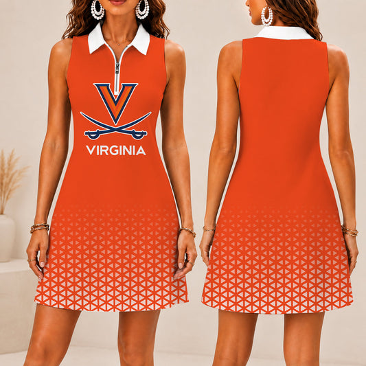 LIMITED EDITION - NEW CUSTOMIZED NCAA CFH08 VIC VIRGINIA CAVALIERS WOMEN'S ZIP SLEEVELESS POLO DRESS