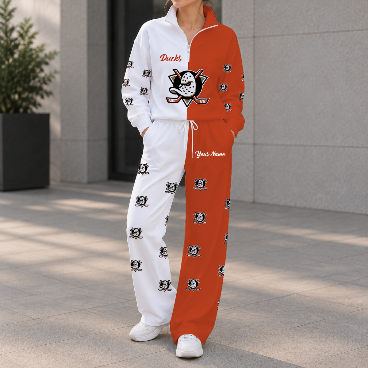 SPECIAL EDITION - NEW CUSTOMIZED NHL09 AHD ANAHEIM DUCKS ZIPPER SWEATSHIRT & WIDE LEG PANTS SET