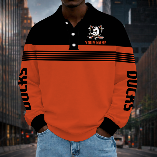 LIMITED EDITION - NEW CUSTOMIZED NHL09 AHD ANAHEIM DUCKS MEN LONG SLEEVE POLO