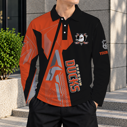 SPECIAL EDITION - NEW CUSTOMIZED NHL09 AHD ANAHEIM DUCKS MEN LONG SLEEVE POLO