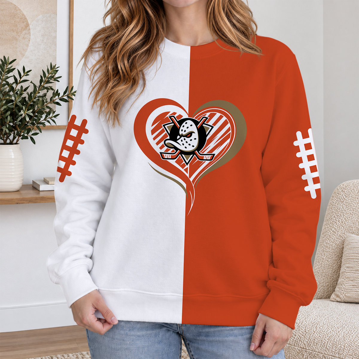 FINAL SALE - NEW CUSTOMIZED NHL09 AHD ANAHEIM DUCKS RIBBED HOODIE & SWEATSHIRT