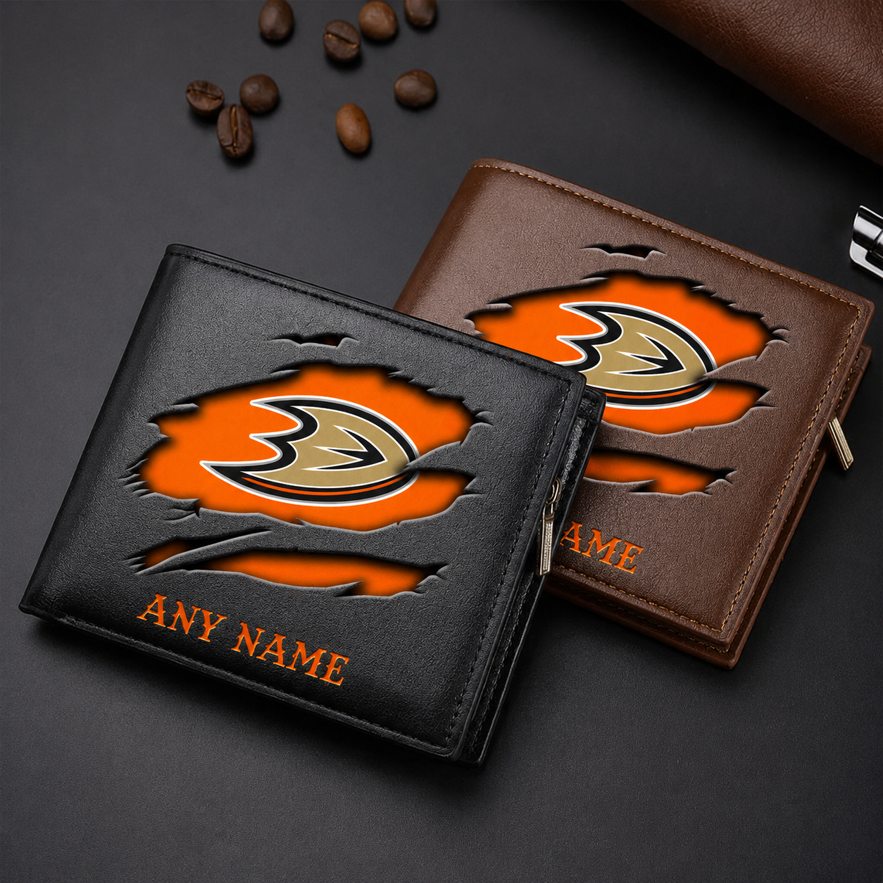 FINAL SALE - NEW CUSTOMIZED NHL09 AHD ANAHEIM DUCKS LEATHER WALLET