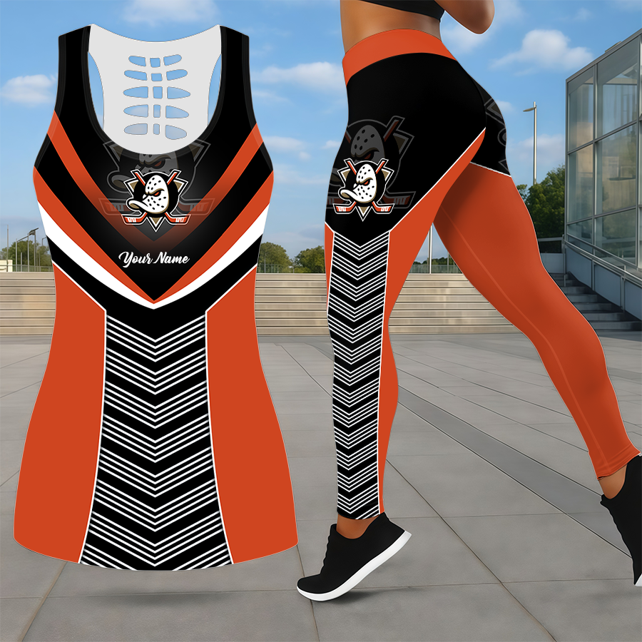 SPECIAL EDITION - NEW CUSTOMIZED NHL09 AHD ANAHEIM DUCKS LEGGINGS & HOLLOW TANK TOP SET