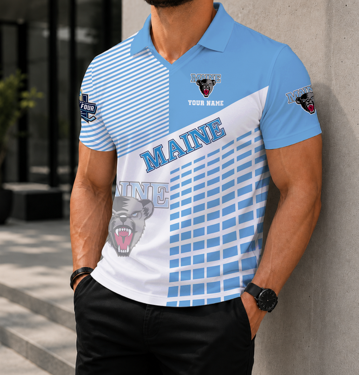 VIRAL EDITION - NEW CUSTOMIZED NCAA MFF09 MBB MAINE BLACK BEARS POLO SHIRT