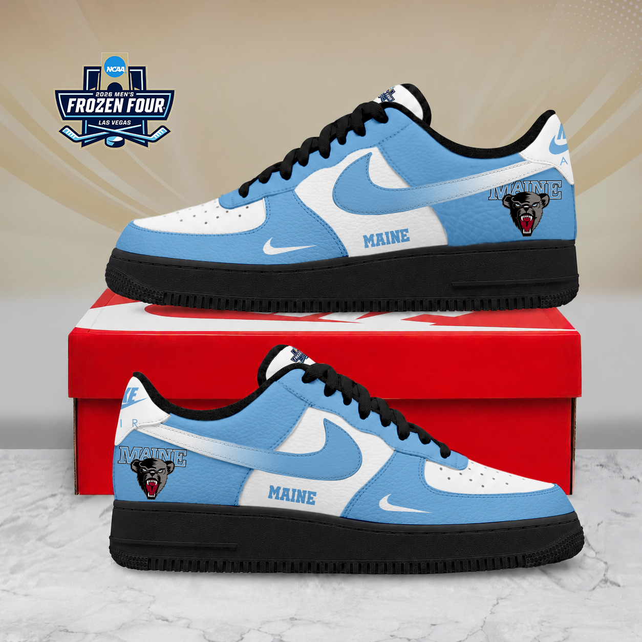 FINAL SALE - NEW CUSTOMIZED NCAA MFF09 MBB MAINE BLACK BEARS AF1 SHOES