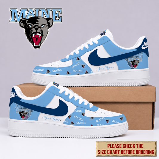 FINAL SALE - NEW CUSTOMIZED NCAA MFF09 MBB MAINE BLACK BEARS AF1 SHOES