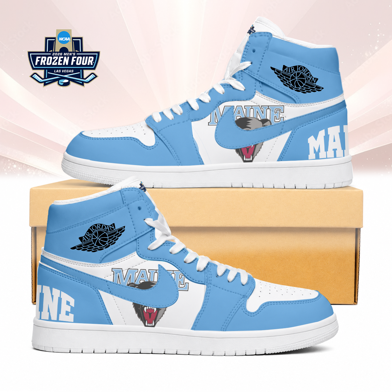 VIRAL EDITION - NEW CUSTOMIZED NCAA MFF09 MBB MAINE BLACK BEARS AIR JORDAN SNEAKERS