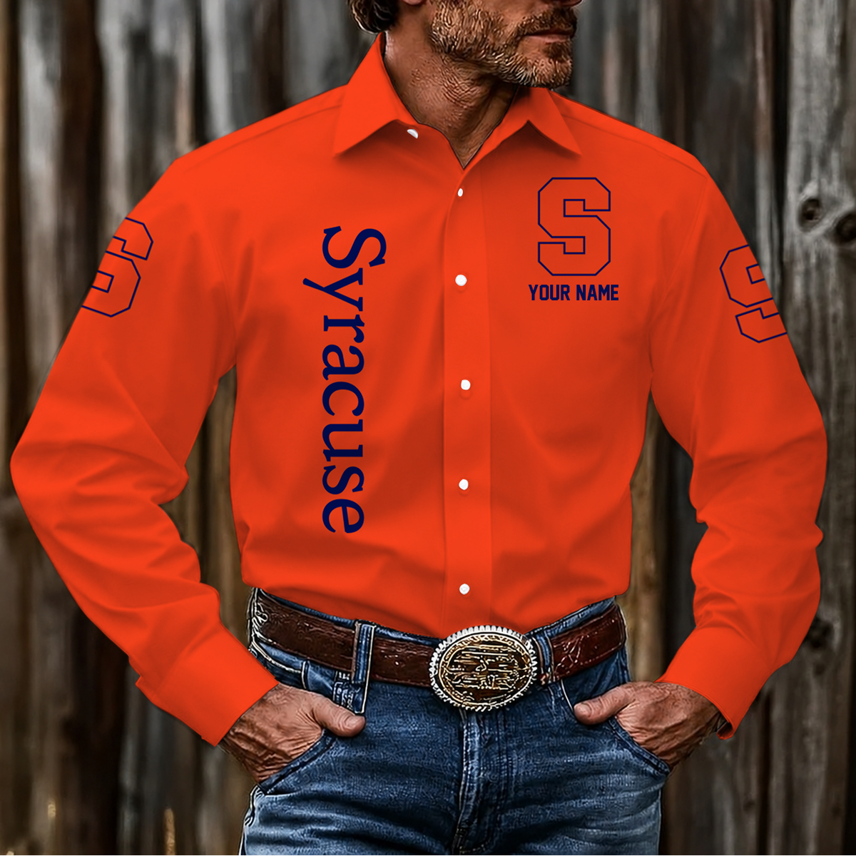 VIRAL EDITION - NEW CUSTOMIZED NCAA CFH09 SYO SYRACUSE ORANGE MEN'S LONG SLEEVE BUTTON-UP SHIRT