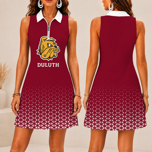 LIMITED EDITION - NEW CUSTOMIZED NCAA MFF10 MDB MINNESOTA DULUTH BULLDOGS WOMEN'S ZIP SLEEVELESS POLO DRESS