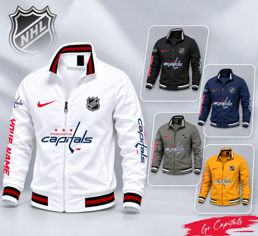 FLASH SALE - NEW CUSTOMIZED NHL10 WCP WASHINGTON CAPITALS MULTICOLOR MEN'S CASUAL JACKET