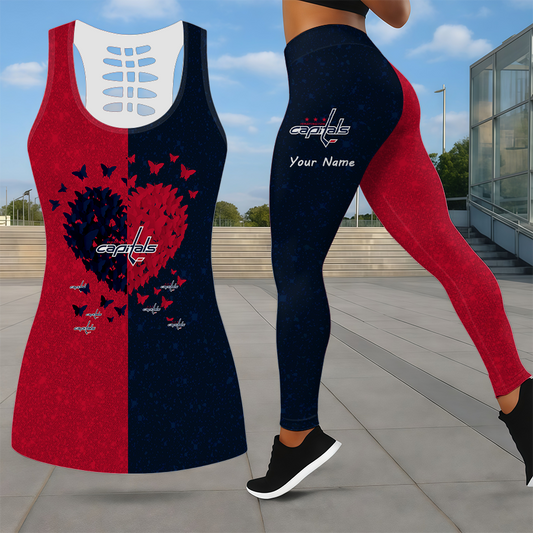 LIMITED EDITION - NEW CUSTOMIZED NHL10 WCP WASHINGTON CAPITALS LEGGINGS & HOLLOW TANK TOP SET