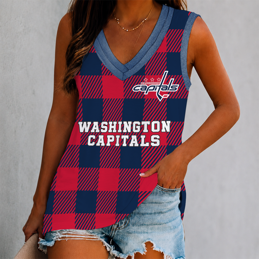 FINAL SALE - NEW CUSTOMIZED NHL10 WCP WASHINGTON CAPITALS WOMEN'S V-NECK TANK TOP