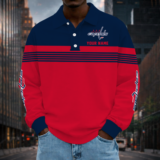 LIMITED EDITION - NEW CUSTOMIZED NHL10 WCP WASHINGTON CAPITALS MEN LONG SLEEVE POLO