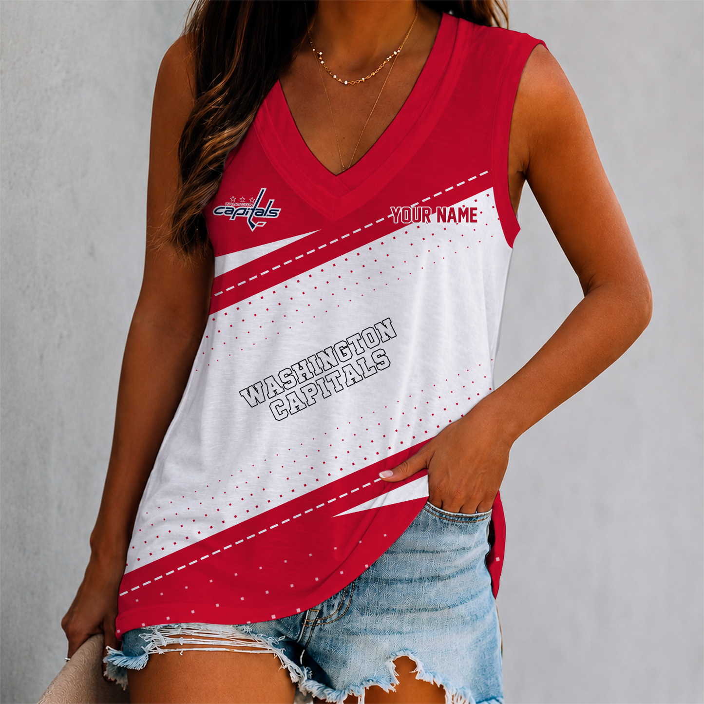 FINAL SALE - NEW CUSTOMIZED NHL10 WCP WASHINGTON CAPITALS WOMEN'S V-NECK TANK TOP