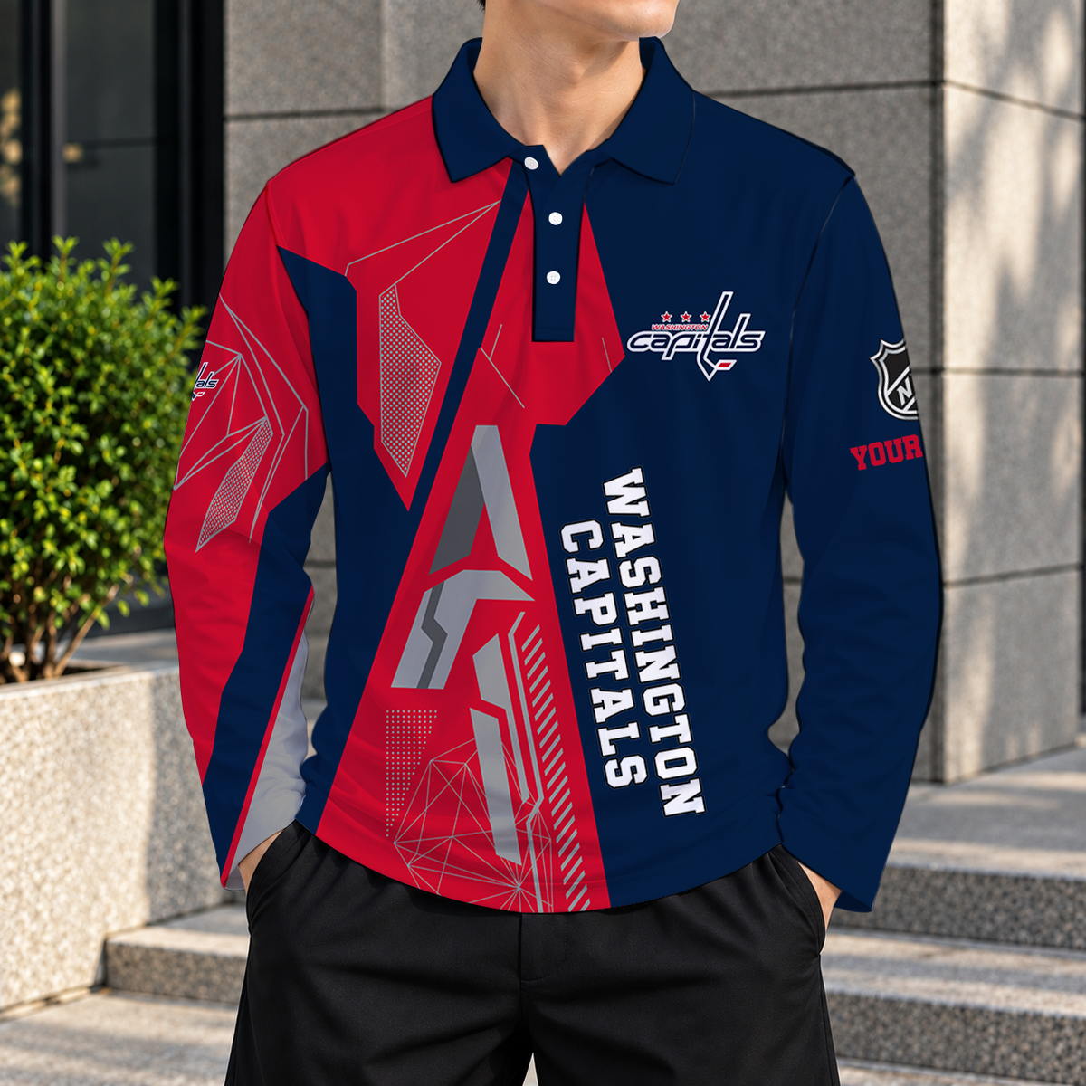 SPECIAL EDITION - NEW CUSTOMIZED NHL10 WCP WASHINGTON CAPITALS MEN LONG SLEEVE POLO