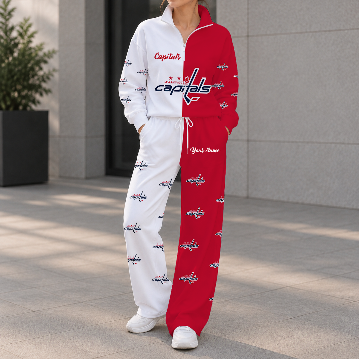 SPECIAL EDITION - NEW CUSTOMIZED NHL10 WCP WASHINGTON CAPITALS ZIPPER SWEATSHIRT & WIDE LEG PANTS SET
